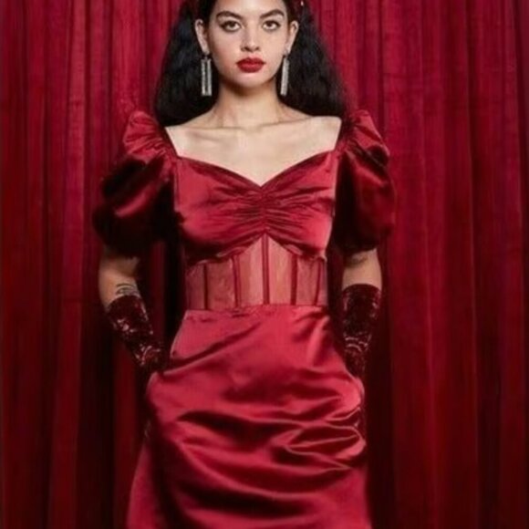 Like new! Autumn Adeigbo Clarette Tafetta Cutout Boning Puff Sleeve Dress - Picture 2 of 8